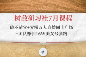 树敌研习社7月课程：破不适宜+零粉万人直播间卡广场+团队赚佣16W美女号套路