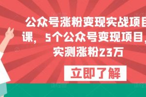 公众号涨粉变现实战项目课，5个公众号变现项目，实测涨粉23万