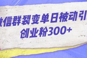 微信群裂变单日被动引流创业粉300【揭秘】