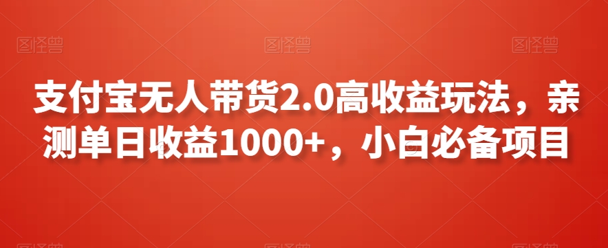 支付宝无人带货2.0高收益玩法，亲测单日收益1000+，小白必备项目【揭秘】