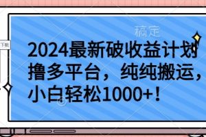 2024最新破收益计划撸多平台，纯纯搬运，小白轻松1000+【揭秘】