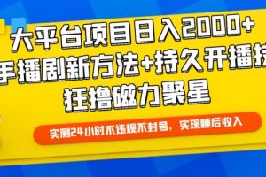 大平台项目日入2000+，快手播剧新方法+持久开播技术，狂撸磁力聚星【揭秘】