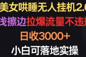 美女哄睡无人挂机2.0.浅擦边拉爆流量不违规，日收3000+，小白可落地实操【揭秘】