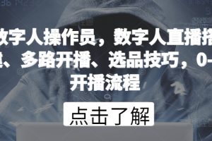 数字人操作员，数字人直播搭建、多路开播、选品技巧，0-1开播流程