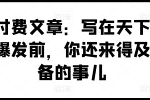 某付费文章：写在天下剧变爆发前，你还来得及准备的事儿