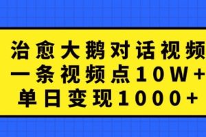 治愈大鹅对话视频，一条视频点赞 10W+，单日变现1k+【揭秘】