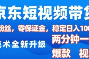 京东短视频带货，2025火爆项目，0粉丝，0保证金，操作简单，2分钟一条原创视频，日入1k【揭秘】